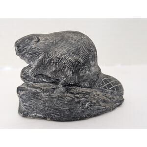 Handcrafted Canadian Soapstone Beaver Sculpture Signed The Wolf Sculptures